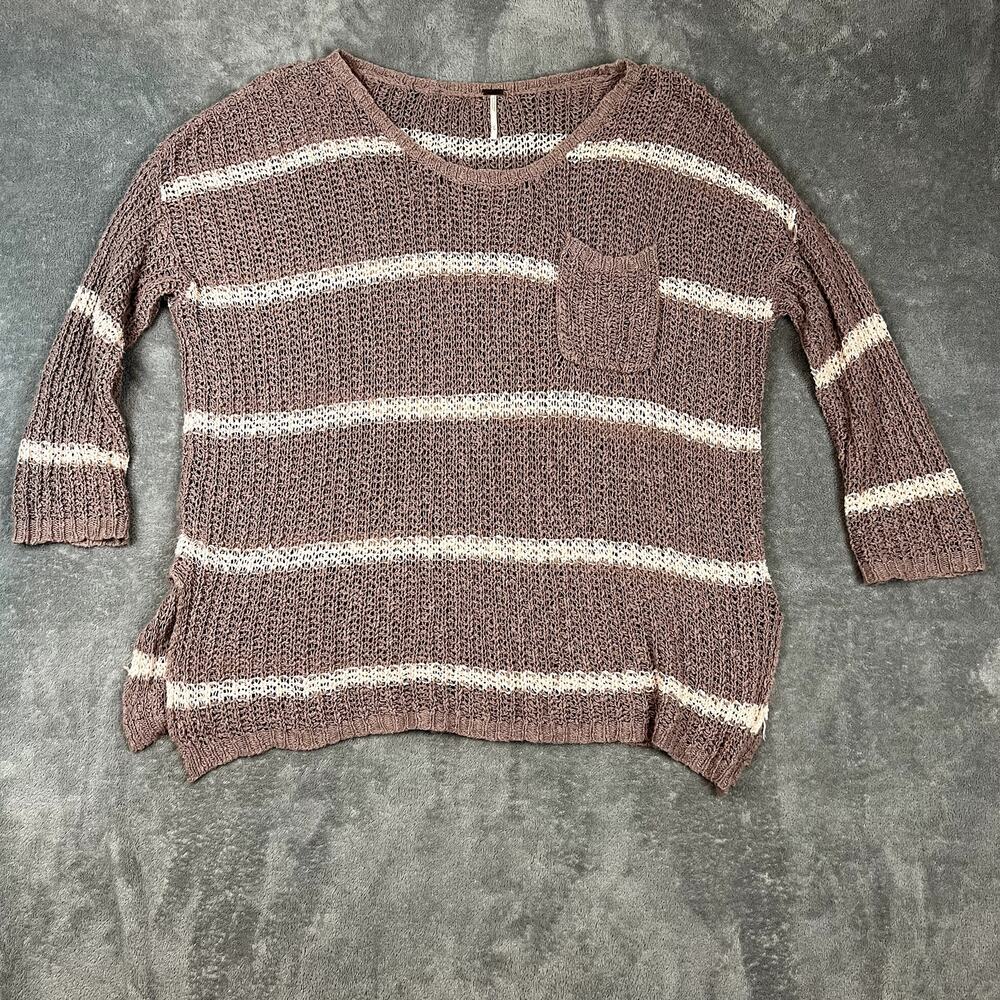Free People Knit Sweater Womens M Brown Striped Drapey Oversized‎ Boho Lagenlook